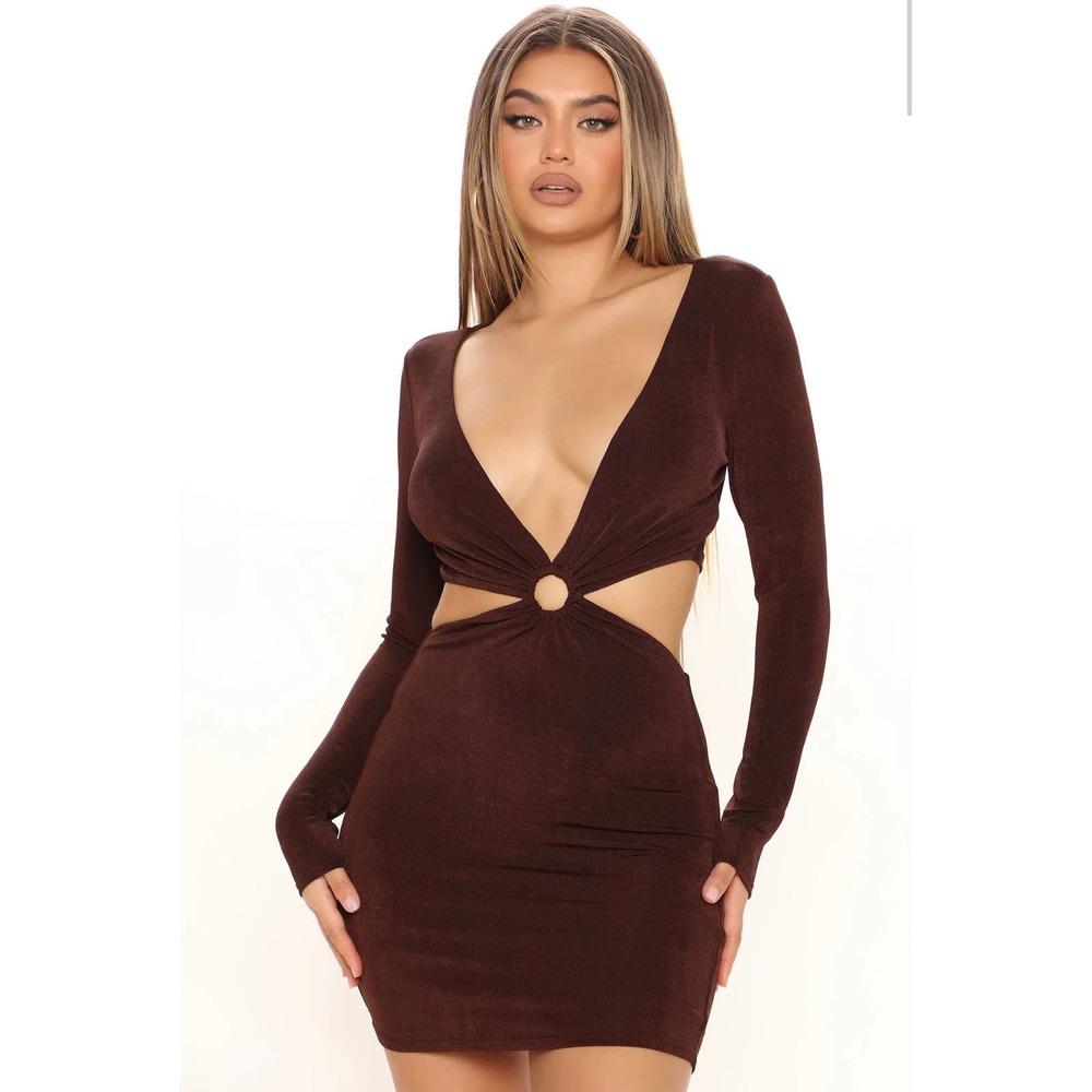 MINI DRESS BROWN LONG SLEEVE NEW